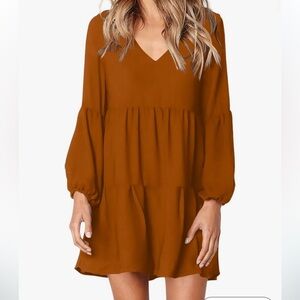 Womens Tunic Dress Long Sleeve V Neck
